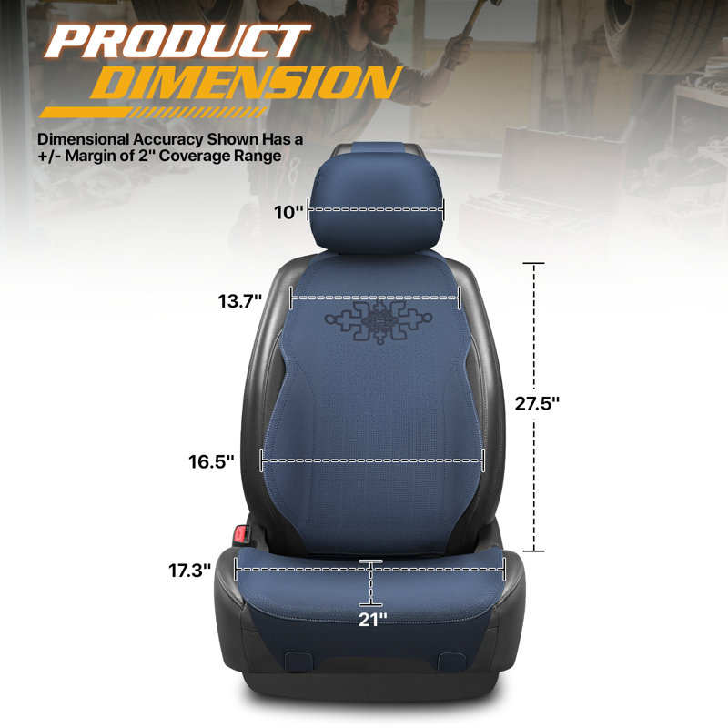Front Row Seat Covers Universal Waterproof Polyester For Cars Suvs Trucks Airbag Compatibility​​, Blue
