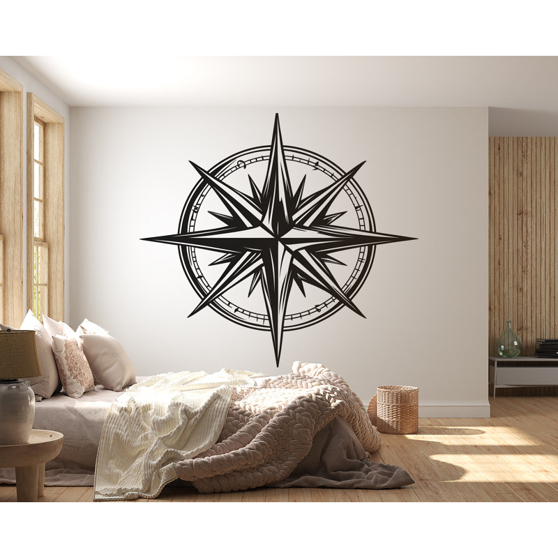 «Compass Rose», art mural noir, boussole nautique, décoration moderne, 352Mv, H 20" x l 20" 
