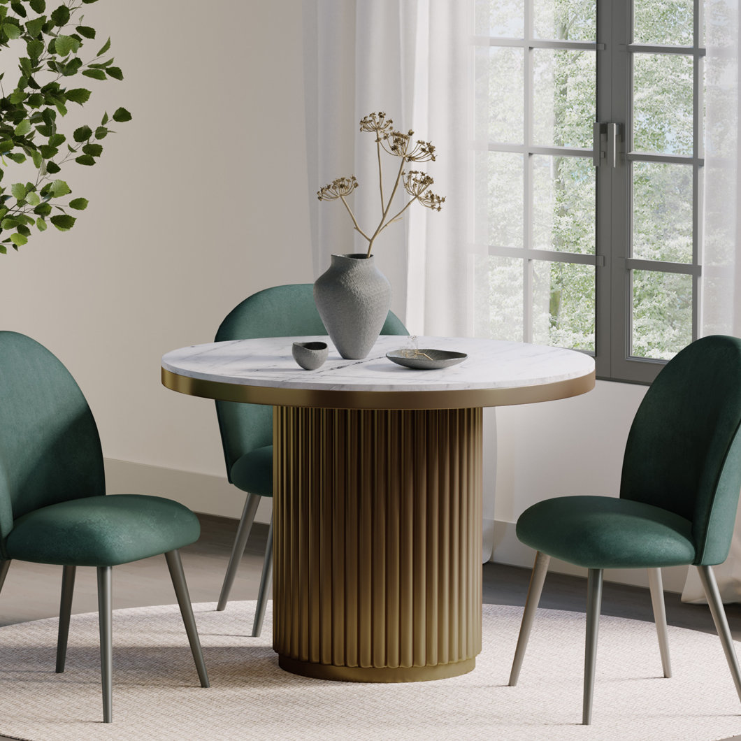 Ione 42" Dining Table, White Marble/Antique Brass