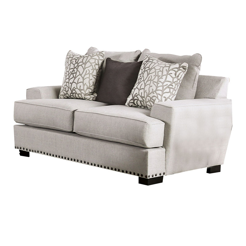 Causeuse Coty, 75 pouces, gris clair, 3 coussins décoratifs, coussin en T