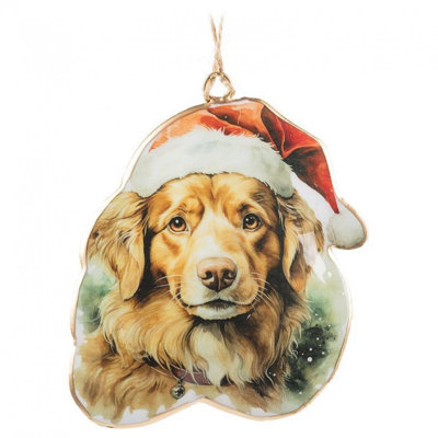Ornement chien avec chapeau de père Noël