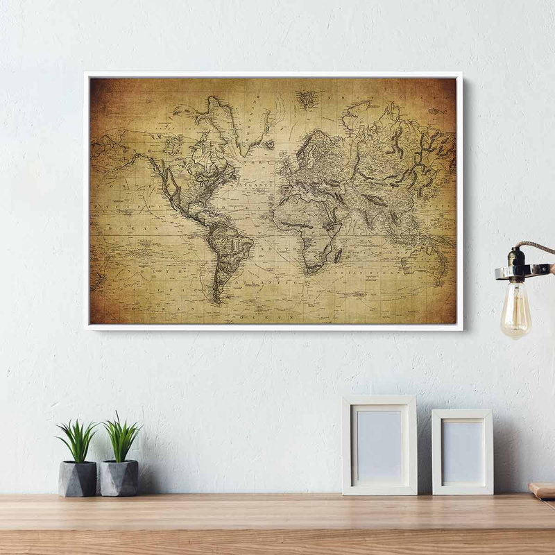 «Wydmire Brown Antique Map Wall Art», toile sur toile 8981, H 16 po x l 20 po x P 1,25 po, Cadre flottant blanc