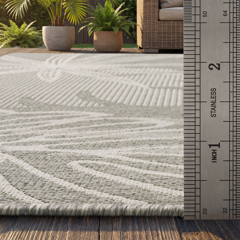 Tapis d'extérieur tissé tropical résistant aux rayons UV ivoire / gris, Ivoire / Gris, Rectangulaire 4 pi x 6 pi