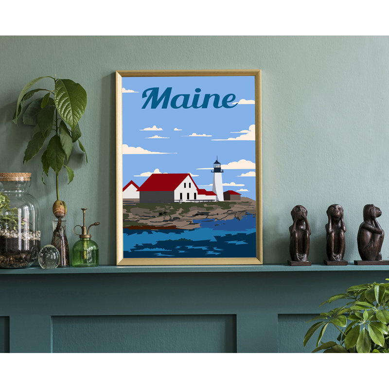 «Maine Retro Style State Travel», affiche rétro sans cadre, art mural maison et bureau, L 11 po x H 14 po
