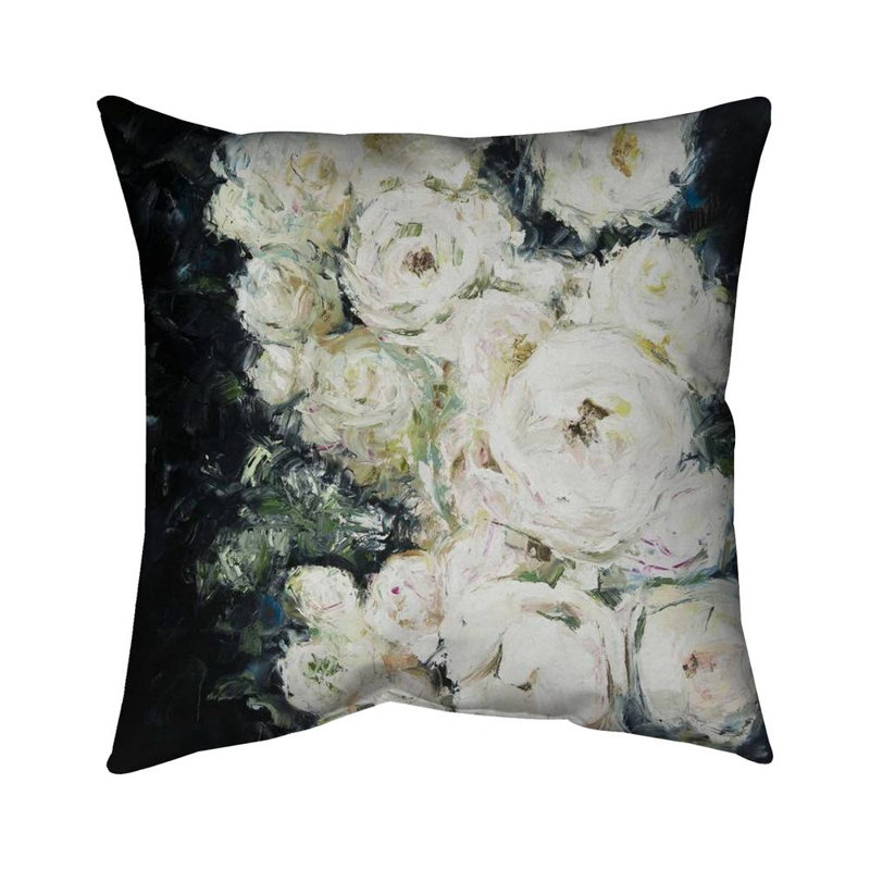Garden roses - 20"x20" Throw pillow cover - Poly twill - Print on demand, Black/Beige, 20"H x 20"W