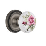 Rope Rosette with White Rose Porcelain Door Knob