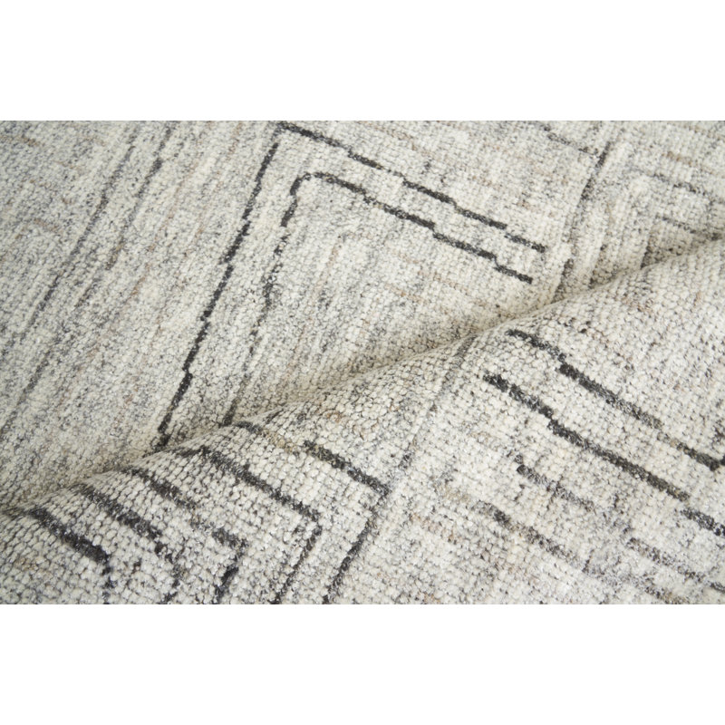 Aldridge Geometric Hand-Knotted Wool Area Rug in Ivory/Gray, Rectangle 9' x 12'