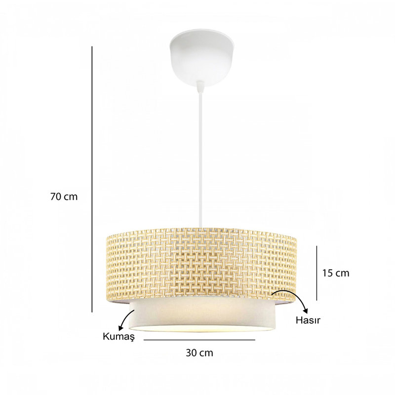 Lustre beige en rotin 27,6 po x 11,8 po | Élégant capuchon en rotin, culot E27 de 40 W maximum (ampoule non incluse) | Idéal pour le salon, la salle à manger et le vestibule, design élégant et contemporain, 220 à 240 V, IP20