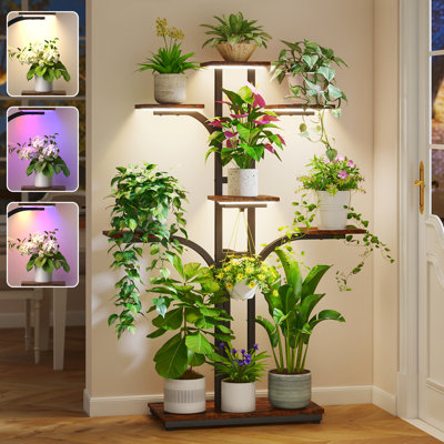 Support pour plante d'intérieur avec lumières de croissance, étagère à plantes à 7 niveaux de 54 po de hauteur, support de plante à lumière DEL pour le salon, le balcon, la maison et le coin