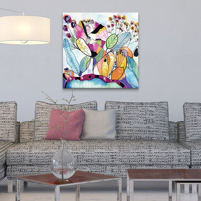 «Surréel jardin», reproduction sur toile, H 37 po x l 37 po x P 0,75 po, Pas de tapis, Toile tendue
