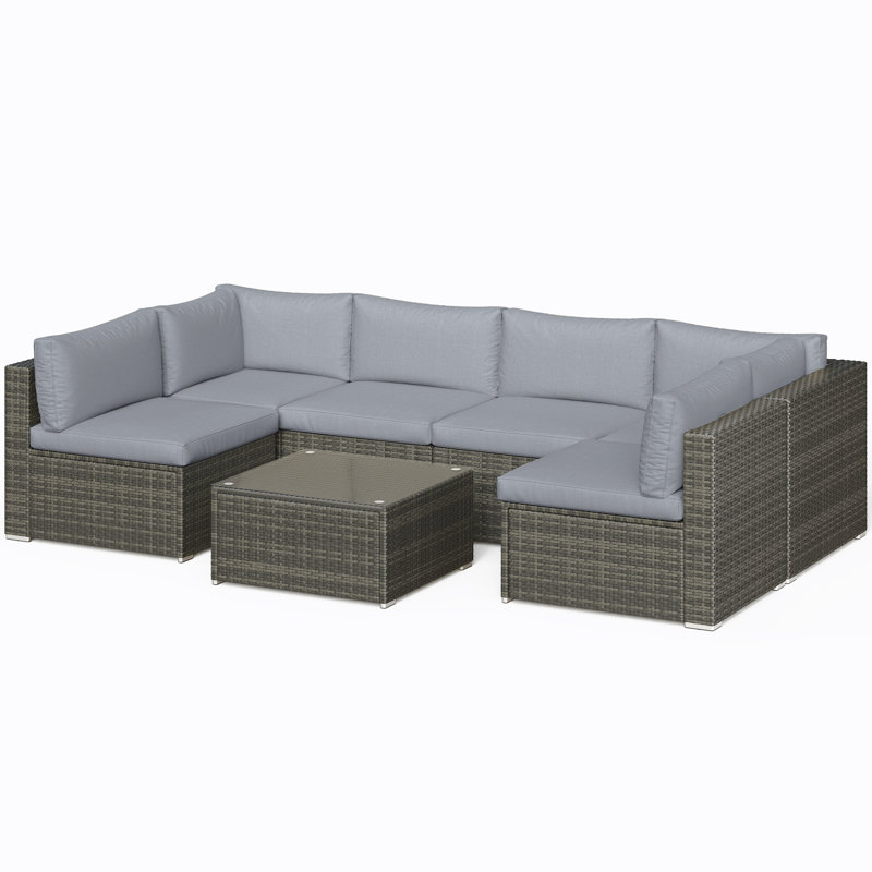 Wicker 6 - Person Modular Patio Conversation Sets with Cushions, Gray Frame/Gray Cushion