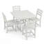 Ensemble de salle à manger de patio en PEHD blanc 5 pièces avec table carrée, trou pour parasol et 4 fauteuils