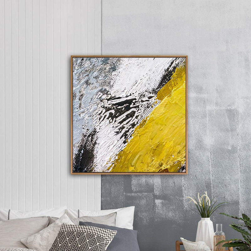 Jaune, blanc, noir, effet texturé, coups de peinture, formes abstraites, minimalisme dramatique, Naturel