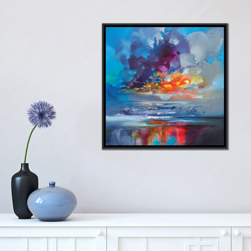 « arisaig orange », impression sur toile, H 18 po x l 18 po x P 1,5 po, Toile avec cadre noir, Pas de tapis