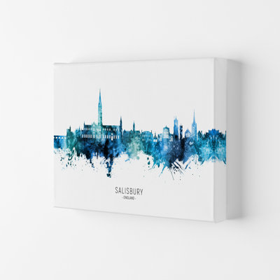 Salisbury England Skyline Blue City Name by Michael Tompsett - Print