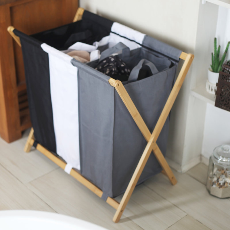 Froppi Collapsible Laundry Basket with Large Washing Hamper with 3 Compartments L70 W40 H64 cm