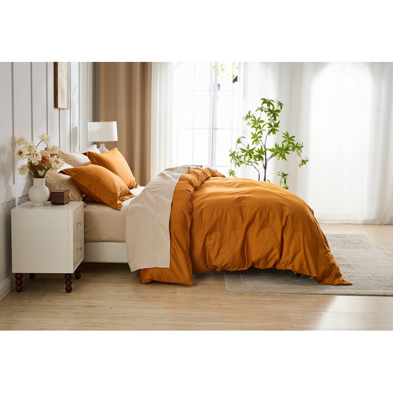 Ensemble de housse de couette en coton égyptien 3 pièces, Housse de couette très grand et 2 très grandes t, Orange