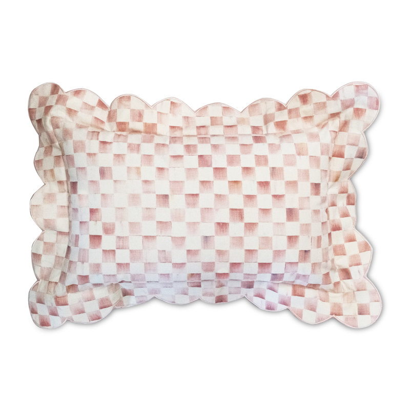 Rosy Check Reversible Scalloped Pillow, Pink/White, Square 20"