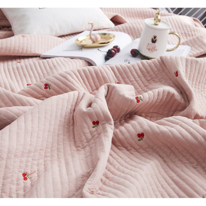 Ensemble de courtepointe réversible en coton, Rose
