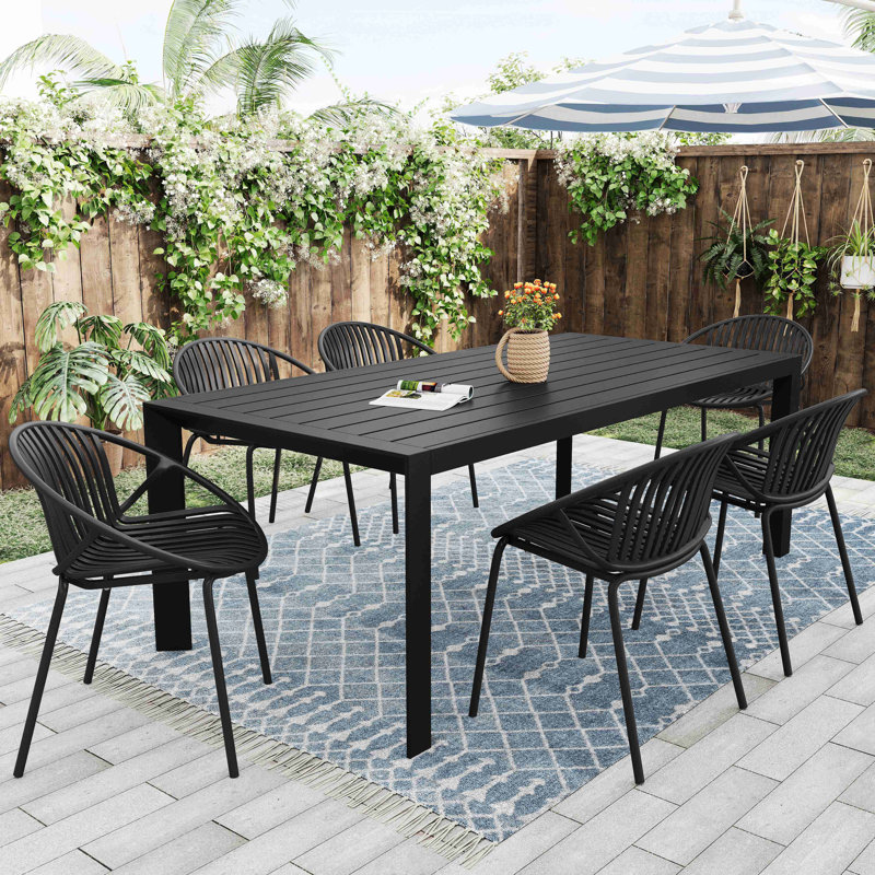 Ensemble repas d'extérieur moderne en métal et polypropylène avec chaise empilable, Noir