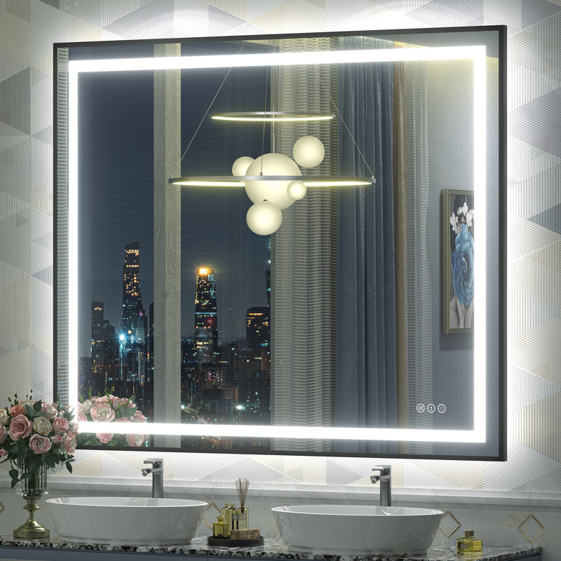 Wayfair Basics® UL Certified Front & Back LED Anti-Fog Tempered Glass Framed Bathroom/Vanity Mirror, 48" x 40"