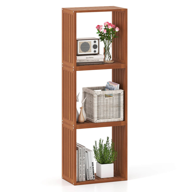 1 PCS 3 Cube Storage Organizers Stackable Bookcase Shelves for Small Spaces Teak