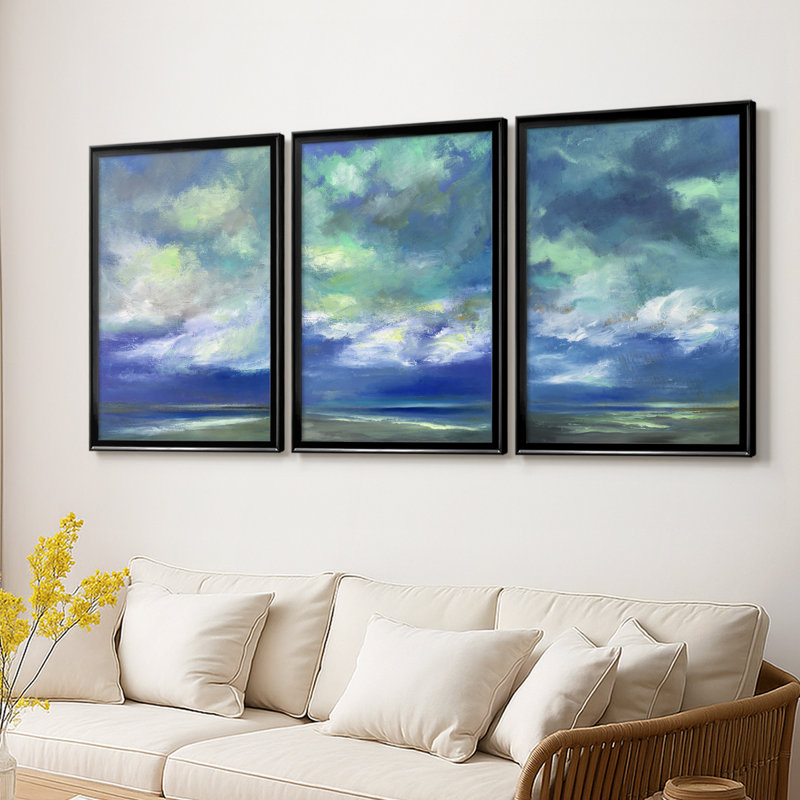 Island Dusk - Toile tendue avec châssis sur mesure - 3 pièces, Noir, H 30 po x l 63 po