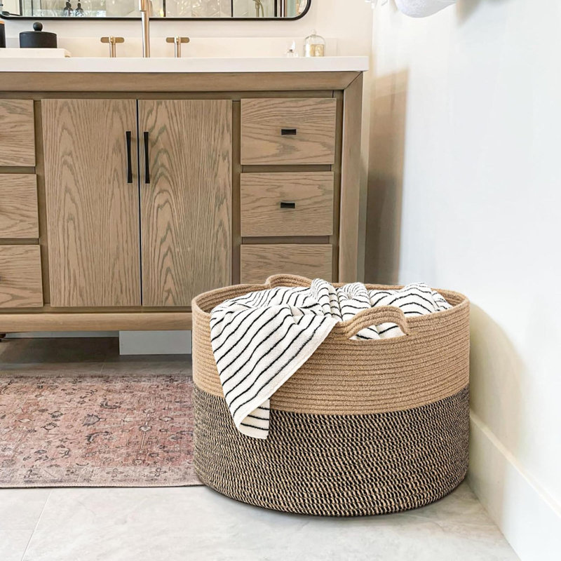 Panier de rangement en osier, rangement de couverture tissé pour le salon, panier rond tissé pour les vêtements, panier en jute, grand panier à linge pour l'oreiller