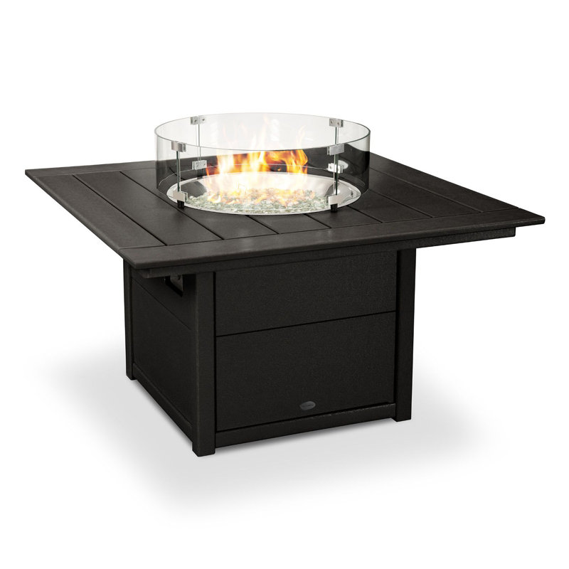 POLYWOOD Square 42" Fire Pit Table, Black