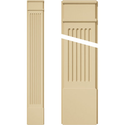 Signature Urethane Fluted Pilaster w/ Decorative Capital & Base, 10"W x 72"H x 2"P (Pair), Base Can Be Trimmed Up to 6 5/8", High Density Milled Urethane, Factory Primed Tan, Sold As Pair