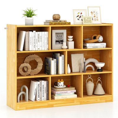 Bibliothèque ouverte à 3 niveaux et 8 cubes, tablette de rangement sur pied, meuble de rangement moderne pour salon, chambre et chambre d'enfant, couleur naturelle