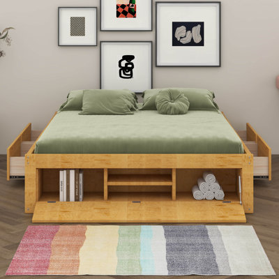 Queen Size Platform Bed Without Headboard, Wood Platform Bed Frame Queen Size With 4 Drawers And Hydraulic Lift Footboard Storage