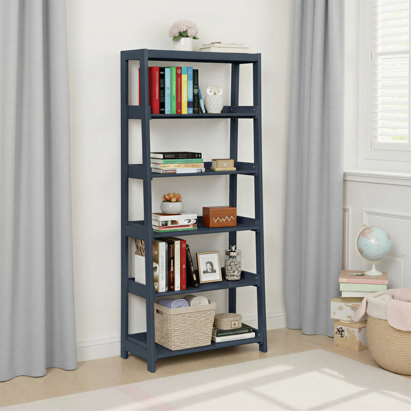 Estrela 30.5" Transitional Wood Bookcase with Five Fixed Shelves, Solid Wood Construction & Vertical Storage Tiers, Blue