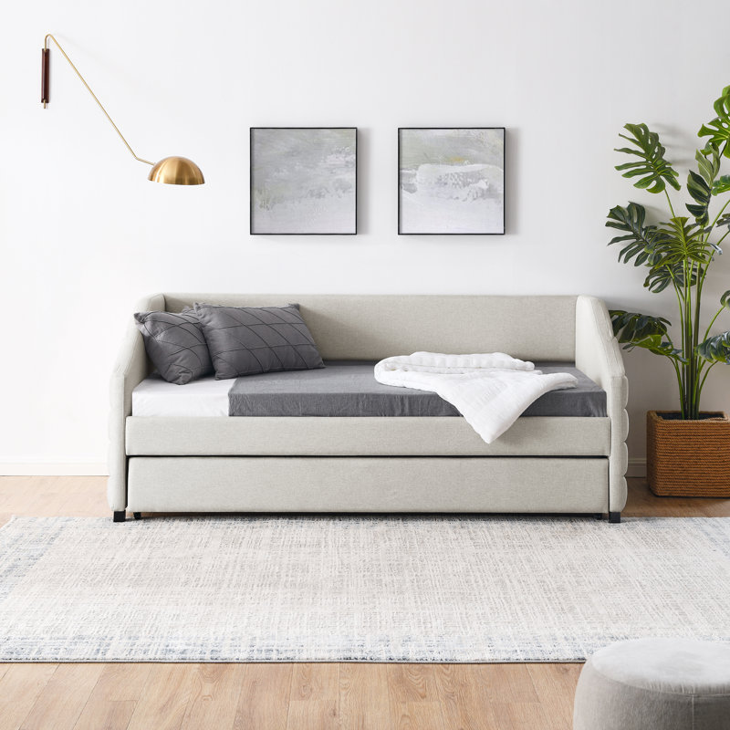 Lit de jour avec canapé-lit tapissier, Beige, Lit simple