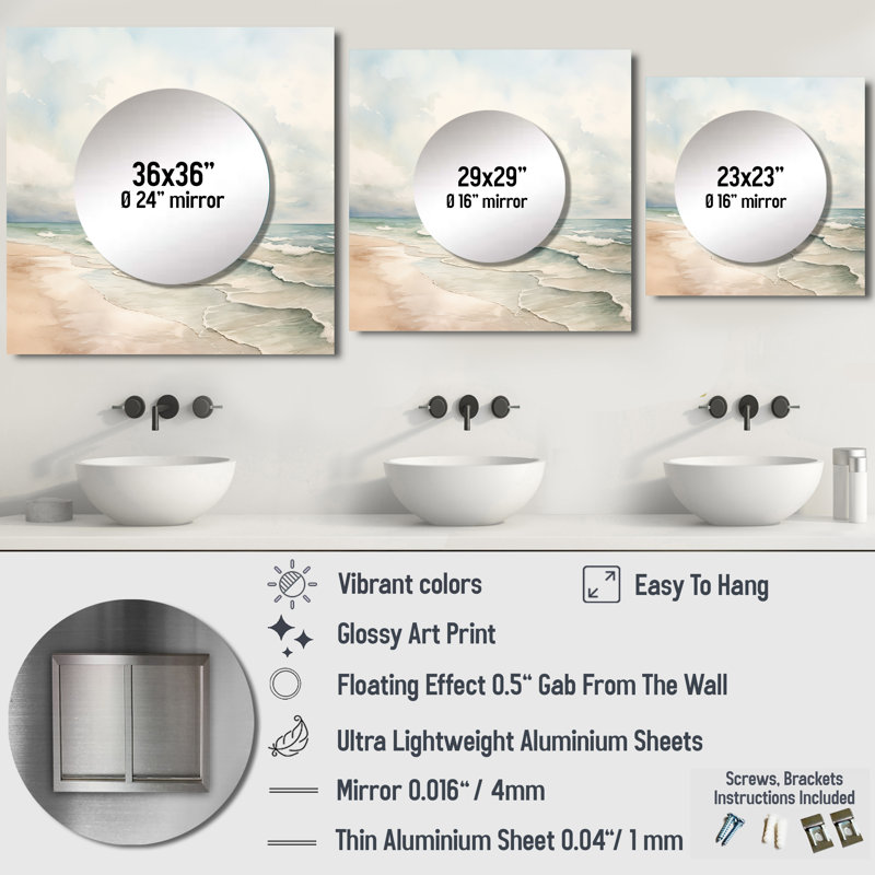 Miroir mural de couleur douce pour la plage, horizon Horizon IV, 29 po x 29 po