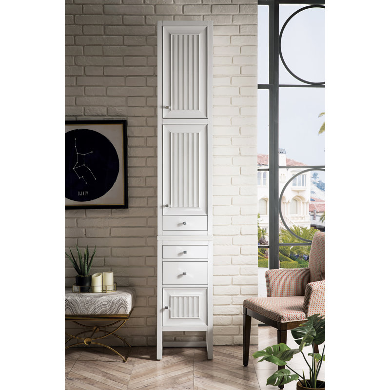 Athens 15" W Freestanding Bathroom Cabinet, Left Handed, Glossy White