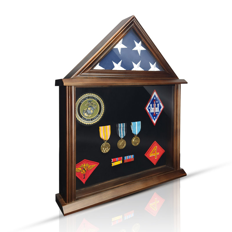 21'' H x 17'' Military Shadow Box Display- 3x5' Flag , Walnut