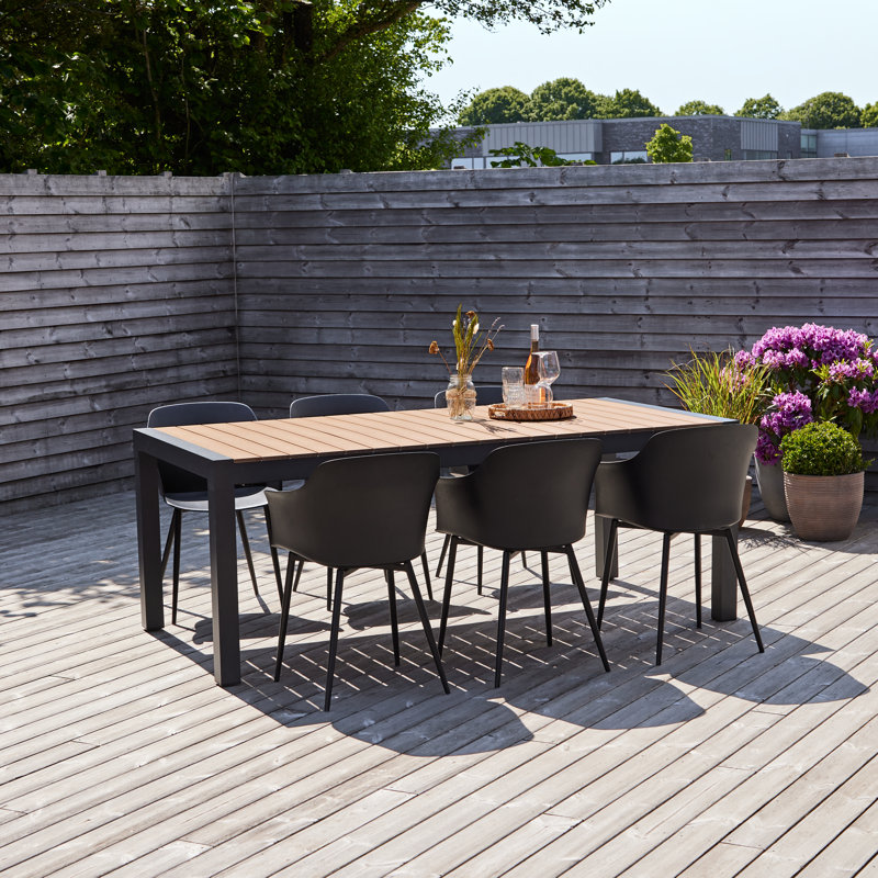 Monzeratt 6 - Person Patio Dining Set Extendable Rectangular Table, Black