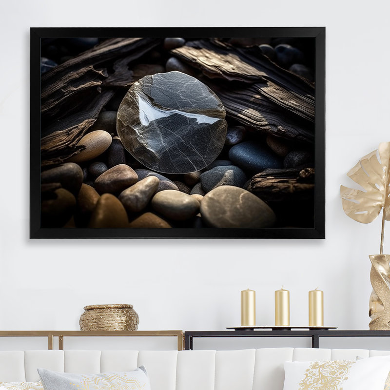 «Stone Geode Charm In Winter», reproduction sur toile, Cadre simple noir, H 12 po x l 20 po x P 1 po