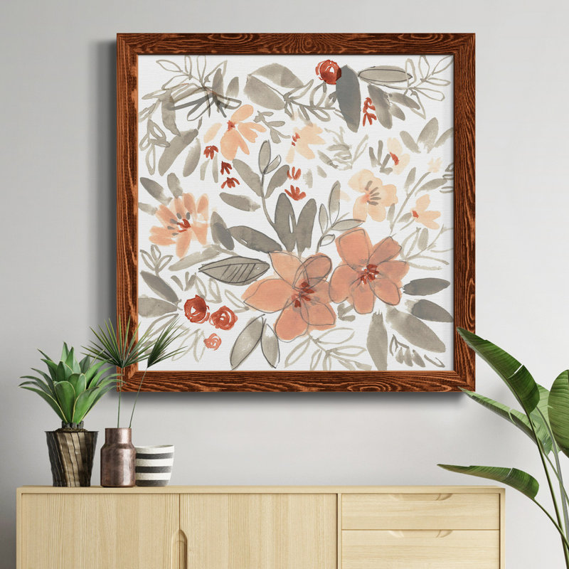 «Peach & Rust Blooms II», toile encadrée de qualité supérieure - prête à être accrochée, H 20 po x l 20 po x P 1,5 po