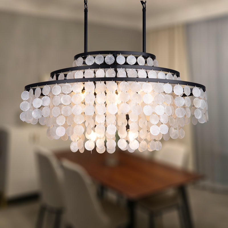 6 - Light Dimmable Tiered Chandelier, Satin Black