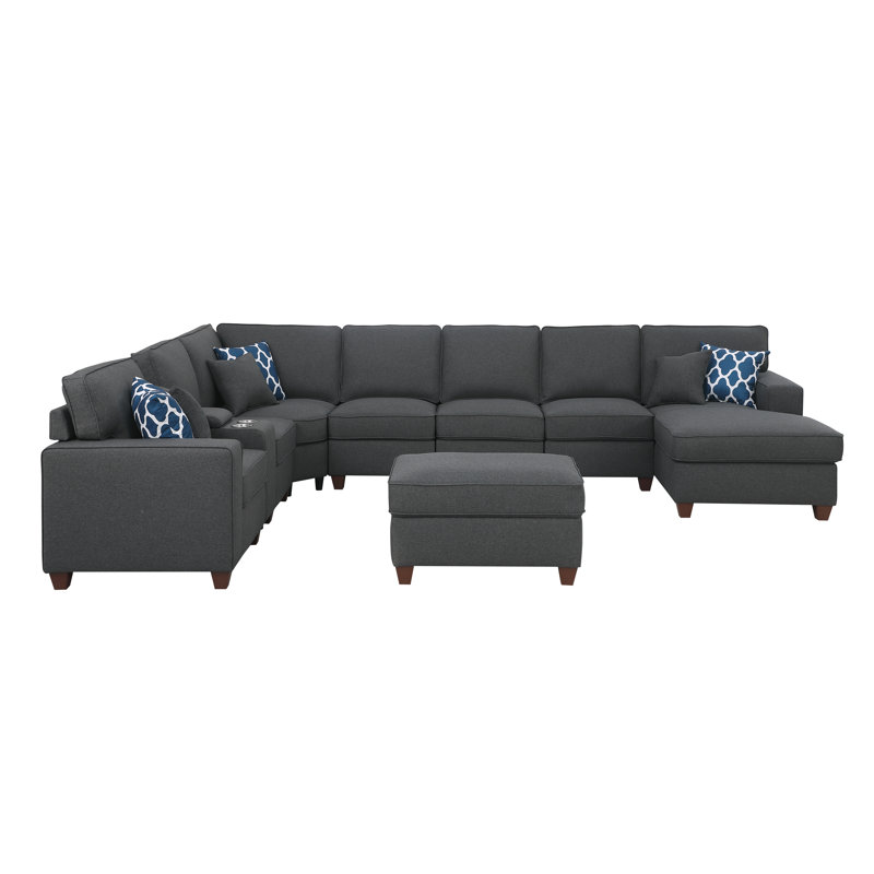 Canapé modulaire rembourré en lin avec repose-pieds 9 pièces Erica