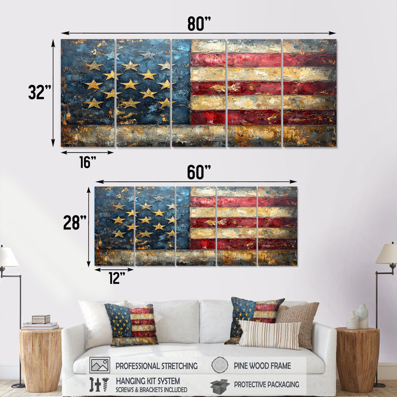 «5 pièces» - Art mural traditionnel pour le salon, Dalaska, H 32 po x l 80 po