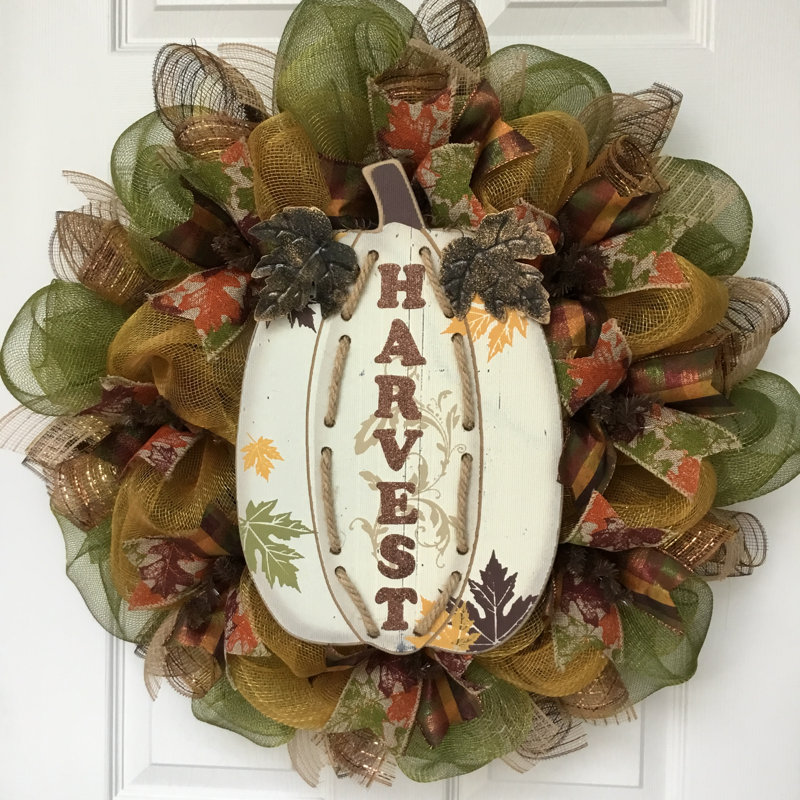 Couronne de récolte - citrouille en bois blanc
