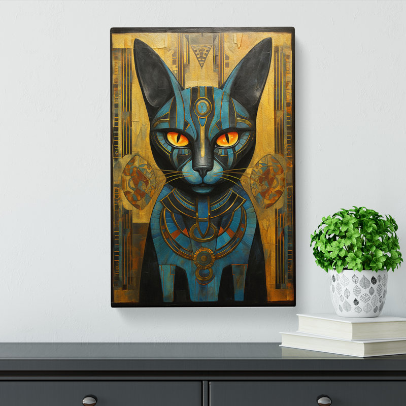 Egyptian Cat Art Deco Art - Wrapped Canvas, 76cm H x 50cm W x 3cm D