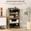 Armoire média rustique brun, 4 tablettes réglables, portes en verre, gestion des câbles pour console de jeu et de jeux vidéo