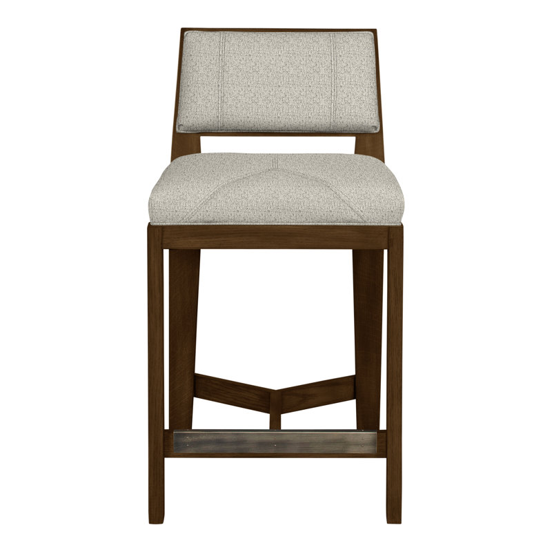 Scoville By Thom Filicia Upholstered Bar Stool with Solid Wood Frame, Havana, Tuck Metal