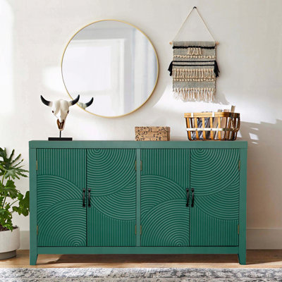 59" Green Mid‑Century Modern Accent Cabinet with 4 Doors and Metal Handles