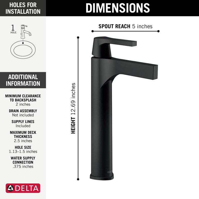 Zura Single Hole Bathroom Faucet with Diamond Seal Technology, Matte Black
