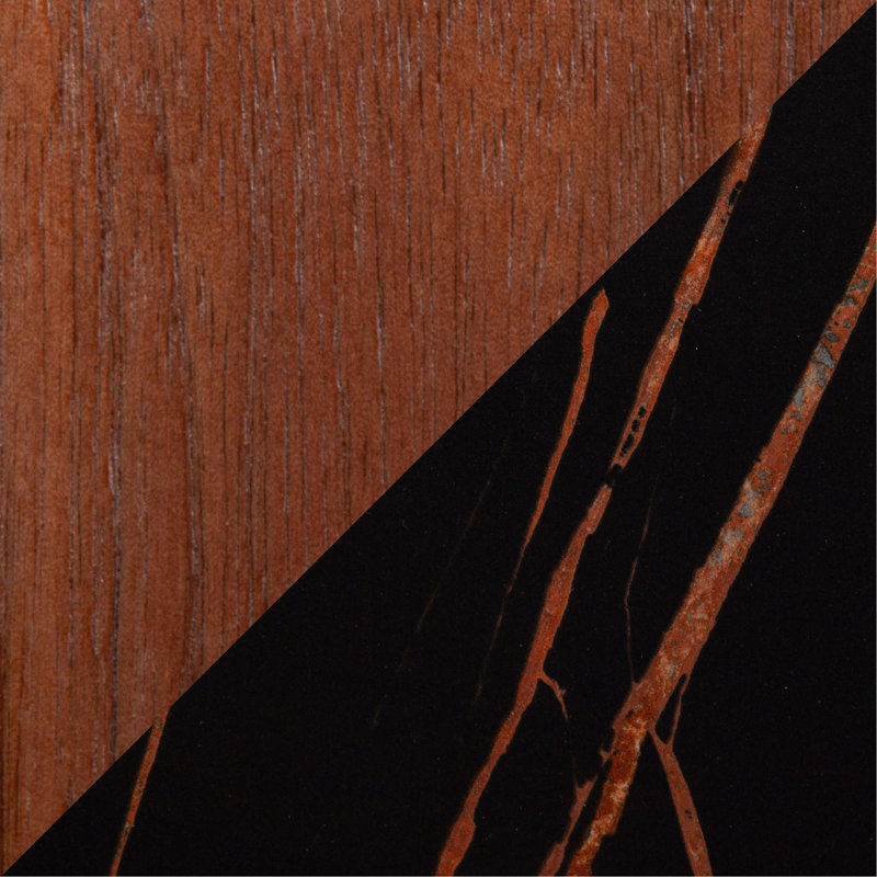 Table de salle à manger en bois de noyer et marbre texturé noir, Noir